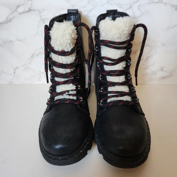 NWT SOREL | Lennox Lace Cozy Shearling Waterproof Leather Combat Boots - Size 7 - Picture 2 of 12